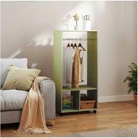 Green Rolling Open Wardrobe with Shelves & Aluminium Rail - Particle Board, 2-Tier Storage, Mobile Bedroom Closet