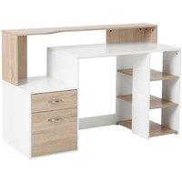 White/Wood Storage Desk - Contemporary MDF, Compact 140cm, Shelves & Drawers - Living Room Workstation