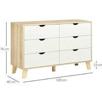 6-Drawer Wide Chest - Wood Storage Unit with Scandinavian Style & Wood Legs