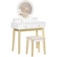 White Vanity Dressing Table Set with LED Mirror, Storage Drawers & Padded Stool - Contemporary Living Room Accent