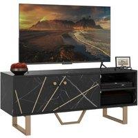 Contemporary Black TV Stand with Storage Shelves & Cupboard - Fits up to 50" TVs, Easy-Clean Finish