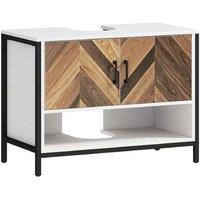 Under Sink Bathroom Cabinet - Herringbone Doors - White - 8060cm Freestanding Storage Unit