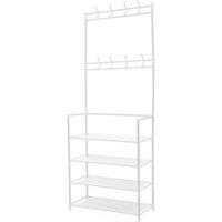Entryway 4 Tier Shoe Rack with Eight Hooks for Coats and Bags - Black or White
