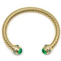 Luxenter Sirose Green Crystal 18k Gold Plated Cuff Bracelet - Bold Statement Bangle, 6mm Wide