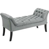 Grey Armed Velvet Buttoned Bed Bench