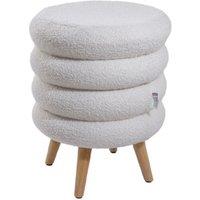 Teddy Fleece Upholstered Footstool with Wooden Legs - Sculptural Design for Modern Homes