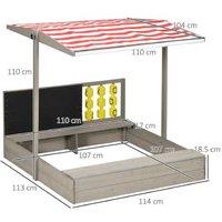 Kids Wooden Garden Sandpit with Adjustable Canopy & Seats - Grey Outdoor Play Accessory
