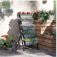 5-Tier Ladder Garden Bed with Removable Planter Boxes - Weather-Resistant Steel & Plastic, Grey