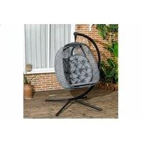Outsunny Hanging Egg Swing Chair - Steel Frame, Foldable, Weather-Resistant, 1-Seater, Modern Dark Grey