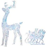 Pre-Lit Outdoor LED Reindeer & Sleigh - 170 Warm White Lights, Silver, Weather-Resistant Christmas Display