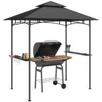 8x5ft BBQ Gazebo Shelter with LED Lighting, Hooks & Side Shelves - Outdoor Grill Station