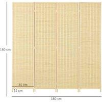 4-Panel Natural Wood Room Divider Screen - Handwoven Privacy Partition for Living Room