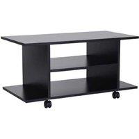 Modern Black TV Stand with Storage Shelves & Easy-Move Wheels - Contemporary Particleboard Living Room Furniture