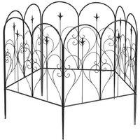 5pc Metal Garden Picket Fence Panels - Heart Design - Black Outdoor Decor