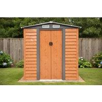 Galvanized Steel Weather-Resistant Garden Storage Shed - 4.9 x 6.3ft, Rustic Brown, Large Outdoor Tool House