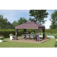 Aluminium 3x4m Garden Gazebo with Sides, Netting & Weather-Resistant Frame - Coffee