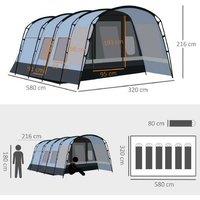 8-Person Waterproof Tunnel Camping Tent - Steel-Fibreglass Frame, Family Size, 4 Windows, Grey