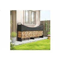 8.5ft Steel Log Rack with Waterproof Cover - Heavy-Duty, Weatherproof, 300kg Capacity, Black