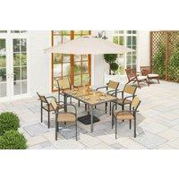 6-Seater Steel Garden Dining Table - Wood-Effect, Weather-Resistant, 150x90cm, Umbrella Hole