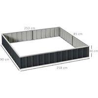 Large Steel Raised Bed Planter Box - 258x90cm, Open Bottom, Gloves Included
