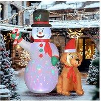 6ft Pre-Lit Inflatable Christmas Snowman & Dog Outdoor Decoration with Multicolour LED Lights