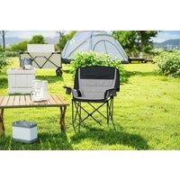 Folding Camping Chair - Padded Outdoor Seat with Storage Pockets & Carry Bag - Grey, Metal Frame, Weather-Resistant