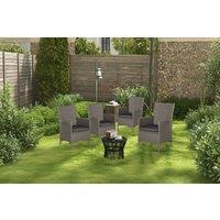 4pc Grey Rattan Dining Chair Set with Cushions - Weather-Resistant Outdoor Patio Seating