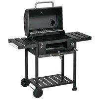 Charcoal BBQ Grill with Adjustable Pan, Thermometer & Rack