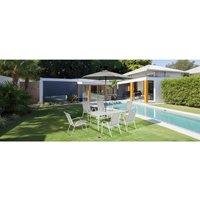 7pc Grey Outdoor Dining Set - Metal Table & 6 Breathable Chairs with Parasol Hole