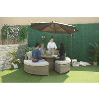 5pc PE Rattan Round Daybed Lounge Sofa Set - Adjustable Aluminium Outdoor Furniture, Grey, Seats 5+