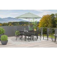 7pc Black Steel Outdoor Dining Set with Umbrella Hole - Modern Weather-Resistant Patio Table & 6 Stackable Chairs