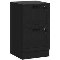 Lockable 2 Drawer Filing Cabinet - Black MDF Office Storage, Secure Document Drawers