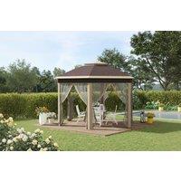 Khaki 3x4m Hexagon Pop-Up Gazebo with Netting - Weather-Resistant Garden Shelter