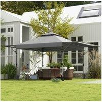 Grey 5x3m Pop-Up Garden Gazebo with Dual Awnings, Steel Frame & Sandbags - Spacious Outdoor Shelter
