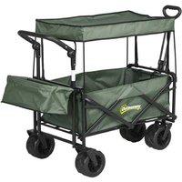 Heavy-Duty Folding Beach & Garden Utility Trolley Cart with Canopy, Telescopic Handles & All-Terrain Wheels - Green