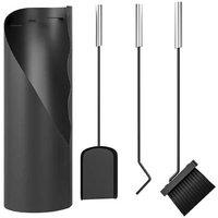 4pc Heavy-Duty Black Metal Fireplace Tool Set - Broom, Shovel, Poker & Bucket