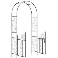 Metal Garden Arch with Double Gates - Black Steel Arbor 125x38x227cm