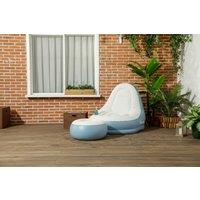 Inflatable Tub Chair & Footstool Set - Blue/White, Durable Plastic, Compact Outdoor Lounge