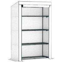 4-Tier Lean-To Mini Greenhouse Storage with Weatherproof PE Cover & Shelving
