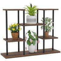 Four-Tier Wooden Plant Stand with Industrial Shelves - Indoor/Outdoor Display