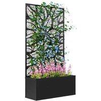 Outdoor Metal Planter with Leaf Trellis - Raised Bed for Climbing Plants