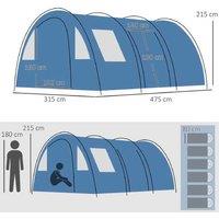 Waterproof 5-6 Person Tunnel Camping Tent - 2 Doors, Spacious Family Shelter, Carry Bag - Grey