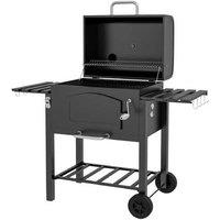 Charcoal BBQ Grill Trolley with Shelves, Lid & Wheels - Multi-Function Outdoor Smoker
