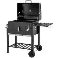 Charcoal BBQ Grill with Adjustable Coal Pan - Black Steel Outdoor Cooker