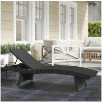 Folding Rattan Reclining Sun Lounger with Wheels - 4-Position Adjustable, Weather-Resistant, Black