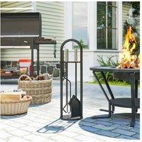 Heavy-Duty 5pc Silver Fireplace Tool Set - Metal Construction, Ergonomic Handles, Compact Stand
