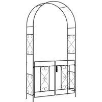 Metal Garden Arch with Double Gates - Durable Steel, Decorative Scrollwork, 114x36x232cm