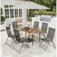 6-Seater Outdoor Dining Table with Parasol Hole - Brown Steel, Weather-Resistant, Modern Patio Furniture