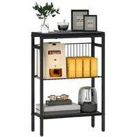 3-Shelf Industrial Side Table with Storage, Black - Steel Frame, Contemporary Living Room Furniture