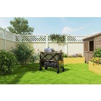 Double Decker Folding Garden Trolley Wagon - Steel Frame, 200kg Capacity, All-Terrain Wheels